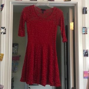 Red floral lace dress
